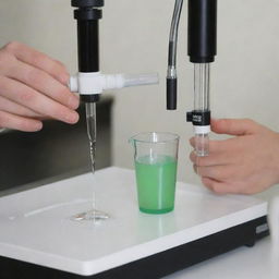 Illustrate an image where a liquid sample is introduced into a spectrometer by using a nebulizer, converting the liquid into fine droplets.