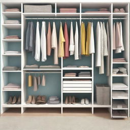 A high-quality digital art image of a well-organized closet