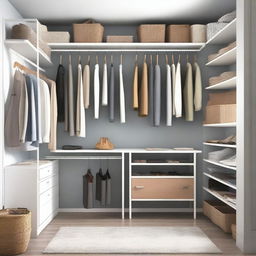 A high-quality digital art image of a well-organized closet