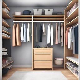 A high-quality digital art image of a well-organized closet