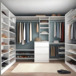 A high-quality digital art image of a well-organized closet