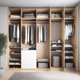 A high-quality 3D render of a spacious closet measuring 3 meters in height and 2 meters in width