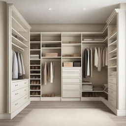 This is a high-quality image of a well-organized, spacious closet