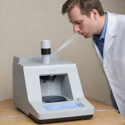 Generate an image showcasing a liquid sample being introduced into a spectrometer using a nebulizer, which transforms the liquid into fine droplets.