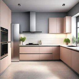 A high-quality digital art depicting an L-shaped kitchen