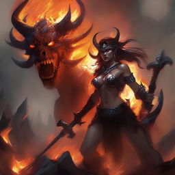 The image is a high-quality digital art piece, vividly depicting a powerful draconic barbarian woman