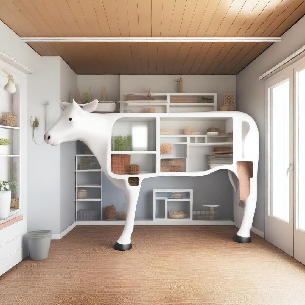 This is a high-quality digital art piece that depicts a cutaway view of a plastic cow