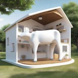 This is a high-quality digital art piece that depicts a cutaway view of a plastic cow