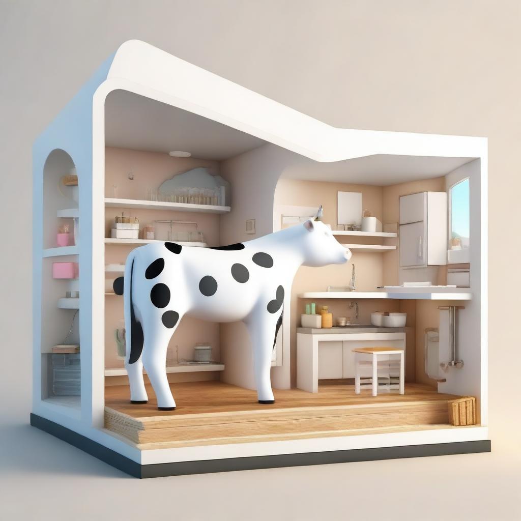 This is a high-quality digital art piece that depicts a cutaway view of a plastic cow