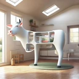 This is a high-quality digital art piece that depicts a cutaway view of a plastic cow