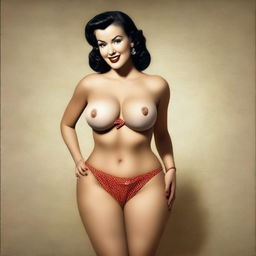 An 8K, HDR, high-quality wallpaper featuring a hyper-realistic and highly detailed photograph of a beautiful, busty pin-up woman from the 1950s