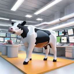 A striking digital art piece illustrating a longitudinal section of a plastic cow