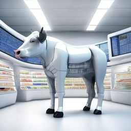 A striking digital art piece illustrating a longitudinal section of a plastic cow