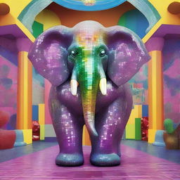 A captivating digital art piece, rendered in the style of Botero, showcasing a large elephant inside a crystallery shop