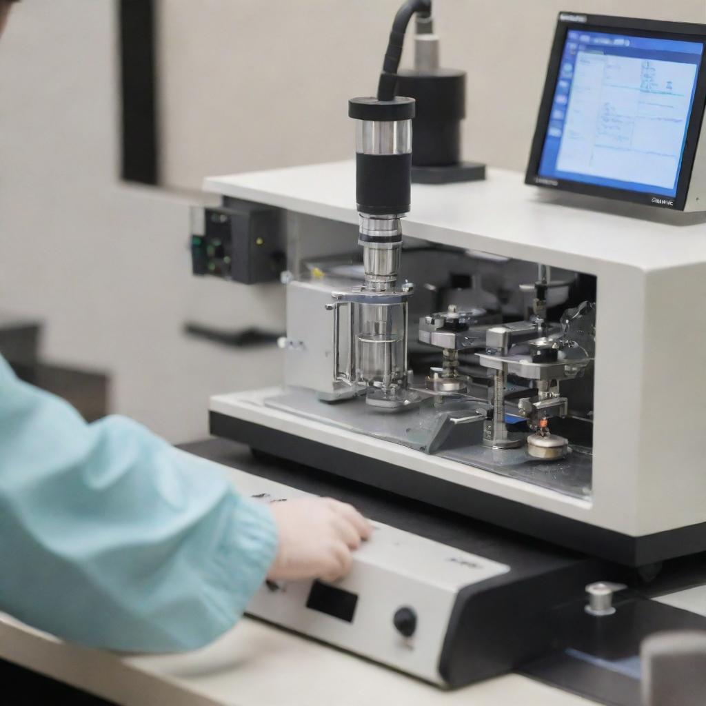 A detailed, close-up image of a sample preparation process in Atomic Emission Spectroscopy (SEA), showcasing the equipment, materials, and techniques.