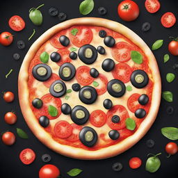 A tantalizing digital art image of a large-sized pizza inspired by Pakistani cuisine