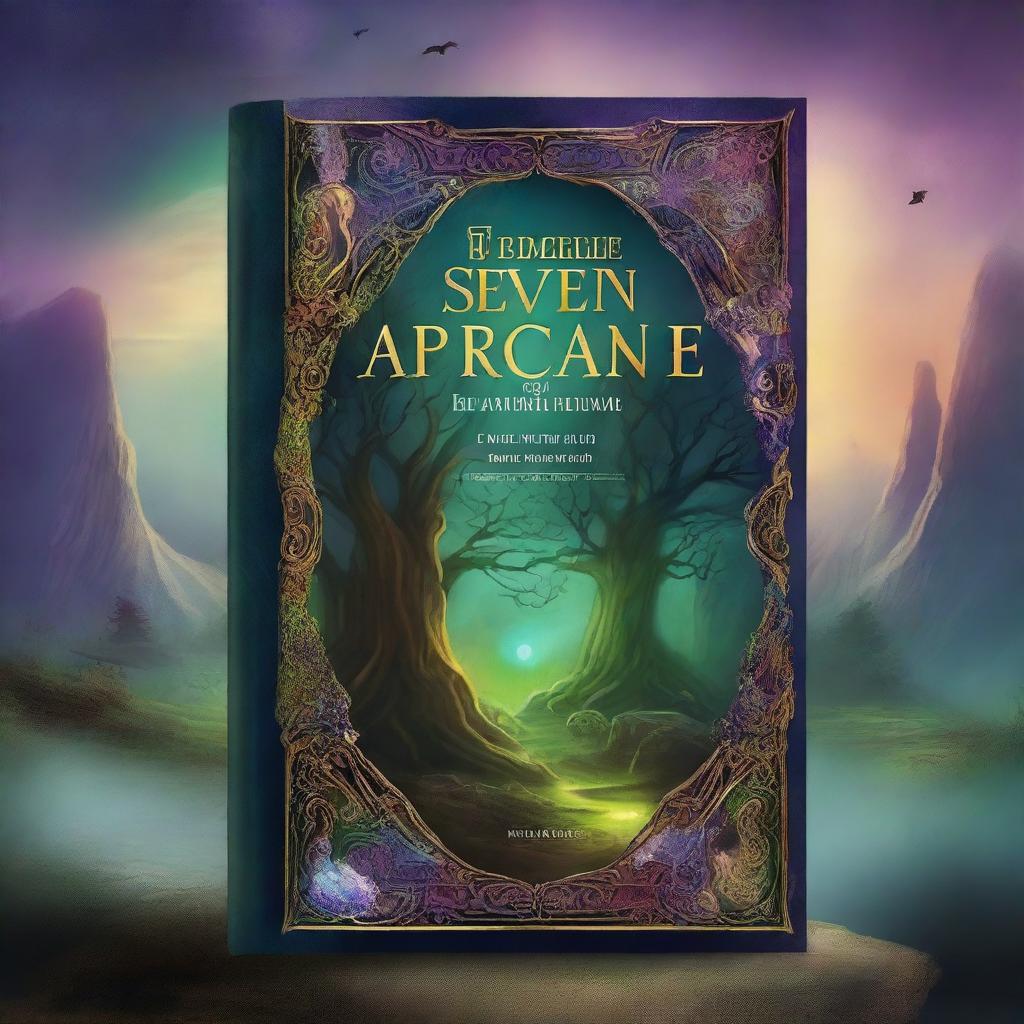 A high-resolution digital art image, sized 2560 pixels in height and 1600 pixels in width, depicting the book cover for the fantasy story 'The Seven Realms: Arcane Heirloom' by Yehan Wissunadara