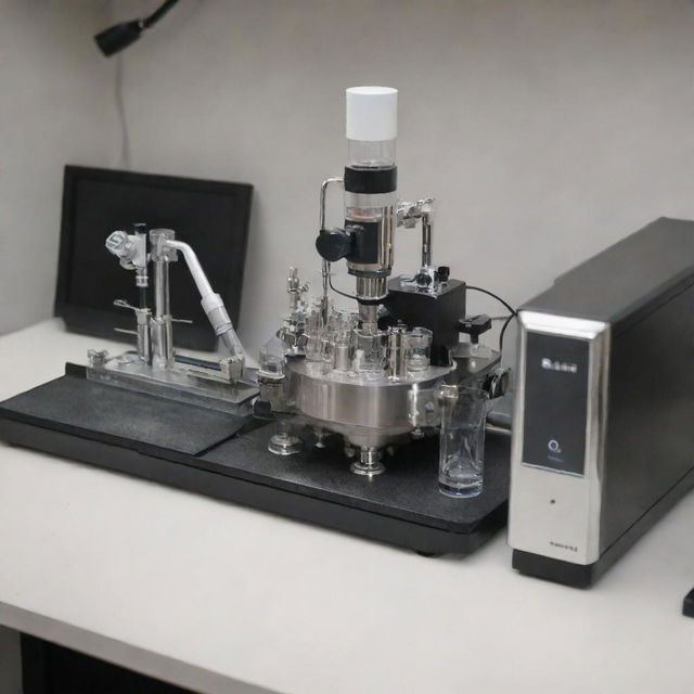 A detailed, close-up image of a sample preparation process in Atomic Emission Spectroscopy (SEA), showcasing the equipment, materials, and techniques.