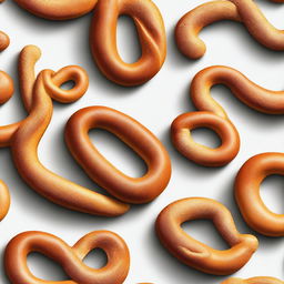 An exquisite digital art image depicting pretzels crafted from dough