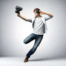 This is a high-quality, 3-dimensional render of a person engaged in photography