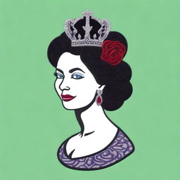 An alluring digital embroidery design of the Queen of Spades