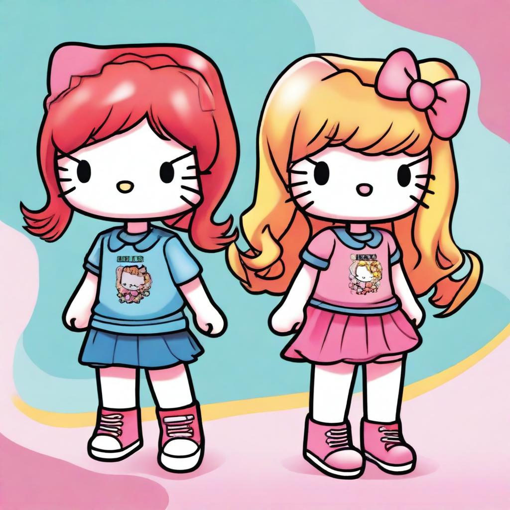 An image featuring two Hello Kitty characters in the highest quality digital art style