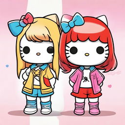 An image featuring two Hello Kitty characters in the highest quality digital art style