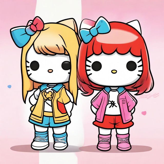 An image featuring two Hello Kitty characters in the highest quality digital art style