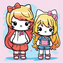 An image featuring two Hello Kitty characters in the highest quality digital art style