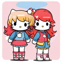 An image featuring two Hello Kitty characters in the highest quality digital art style