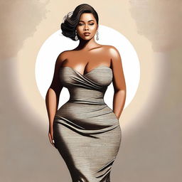 A tasteful, high-quality digital art image featuring a woman with a voluptuous figure