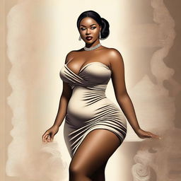 A tasteful, high-quality digital art image featuring a woman with a voluptuous figure