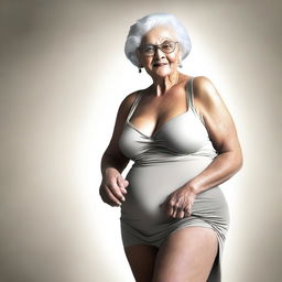 A digital art image of an elderly lady, around 60 years old, with a curvaceous figure