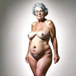 A digital art image of an elderly lady, around 60 years old, with a curvaceous figure