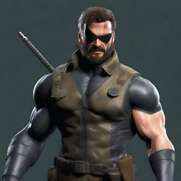 A highly-detailed digital art image of Venom Snake from the Metal Gear Solid series