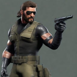 A highly-detailed digital art image of Venom Snake from the Metal Gear Solid series