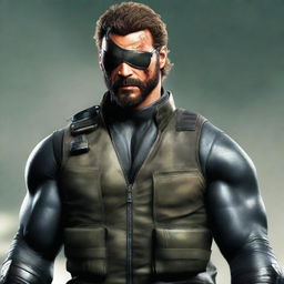 A highly-detailed digital art image of Venom Snake from the Metal Gear Solid series