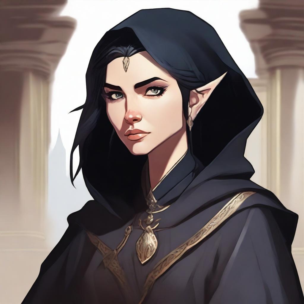 A high-quality digital art image in the style of Dungeons and Dragons, featuring a female elf governor