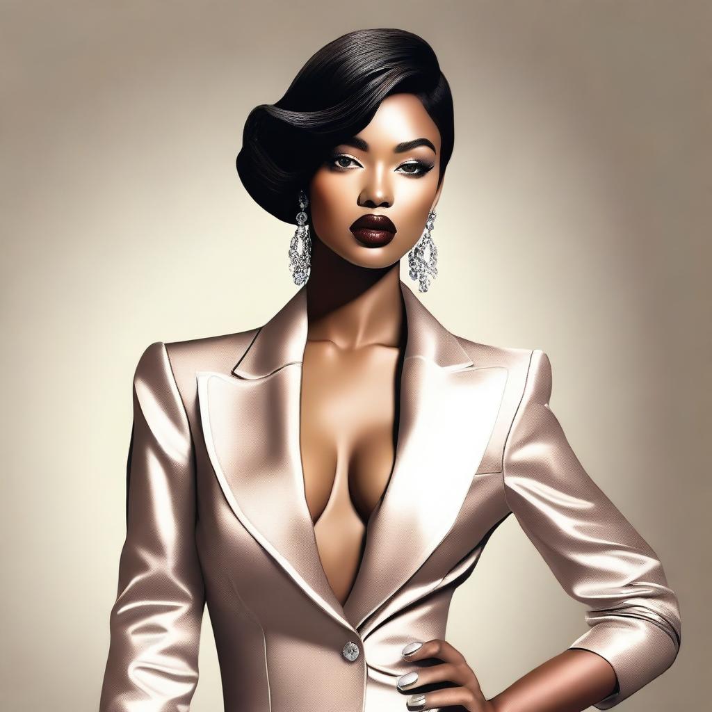 A high-quality, digital art depiction of a glamorous and confident individual