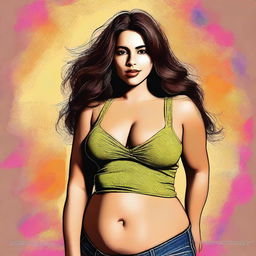 A digital art portrait of a Latina woman, radiating self-confidence and beauty