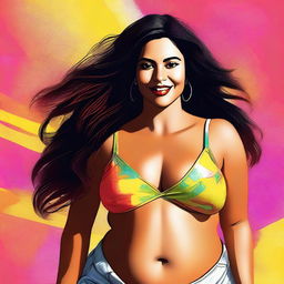 A digital art portrait of a Latina woman, radiating self-confidence and beauty