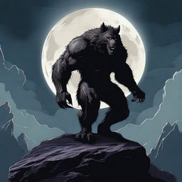 A high-quality digital art piece depicting a fearsome werewolf under a full moon