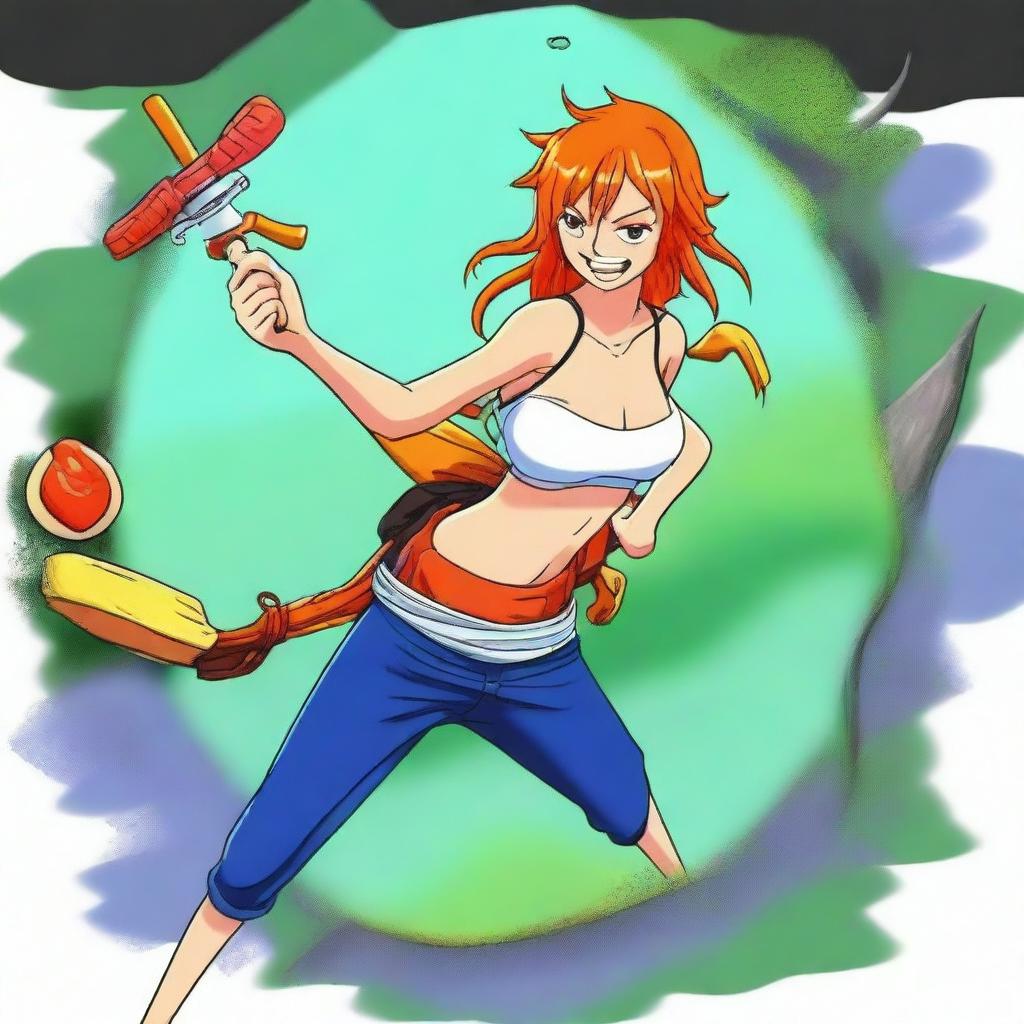 A high-quality digital art image featuring Nami, a character from the One Piece series