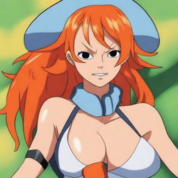 A high-quality digital art image featuring Nami, a character from the One Piece series