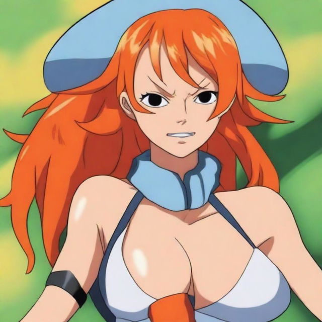 A high-quality digital art image featuring Nami, a character from the One Piece series