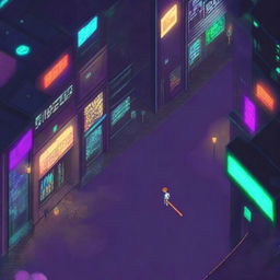 This is a high-quality pixel art image of a city transforming under the night's cloak