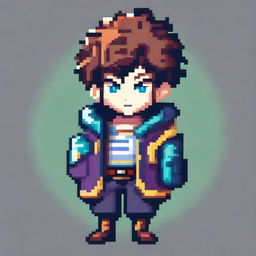 This is a high-resolution pixel art image of a colorful anime boy character