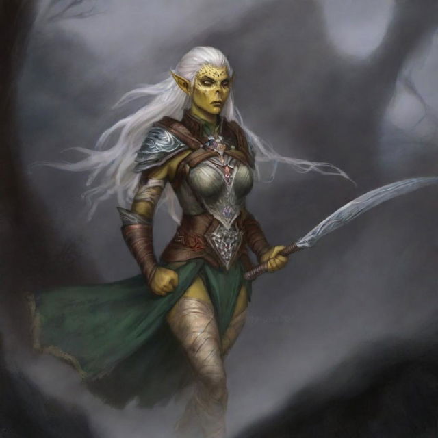 A stunning digital art piece portrays a half-elf female Githyanki druid from the Dungeons and Dragons universe