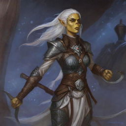 A high-quality digital art image showcases a half-elf female Githyanki druid from the Dungeons and Dragons universe