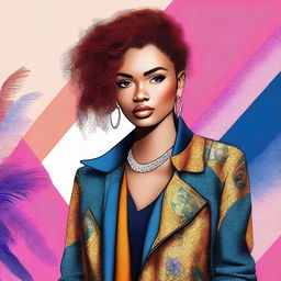 A digital art image depicting a stylish young woman